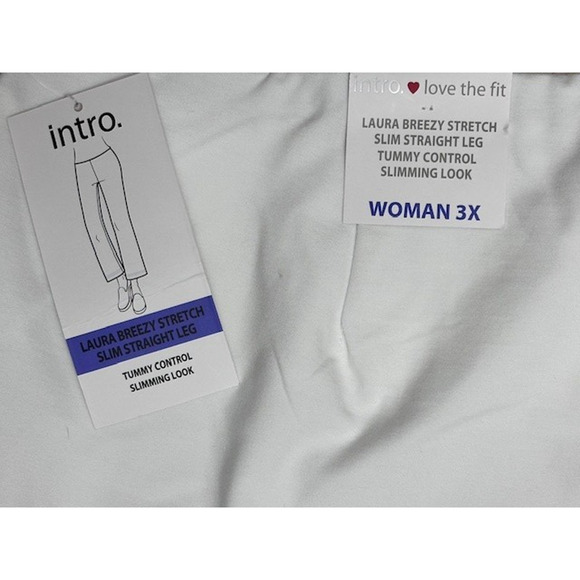 Intro Love the Fit 3X Pants Laura Breezy Stretch White Straight Tummy Control - Picture 3 of 6